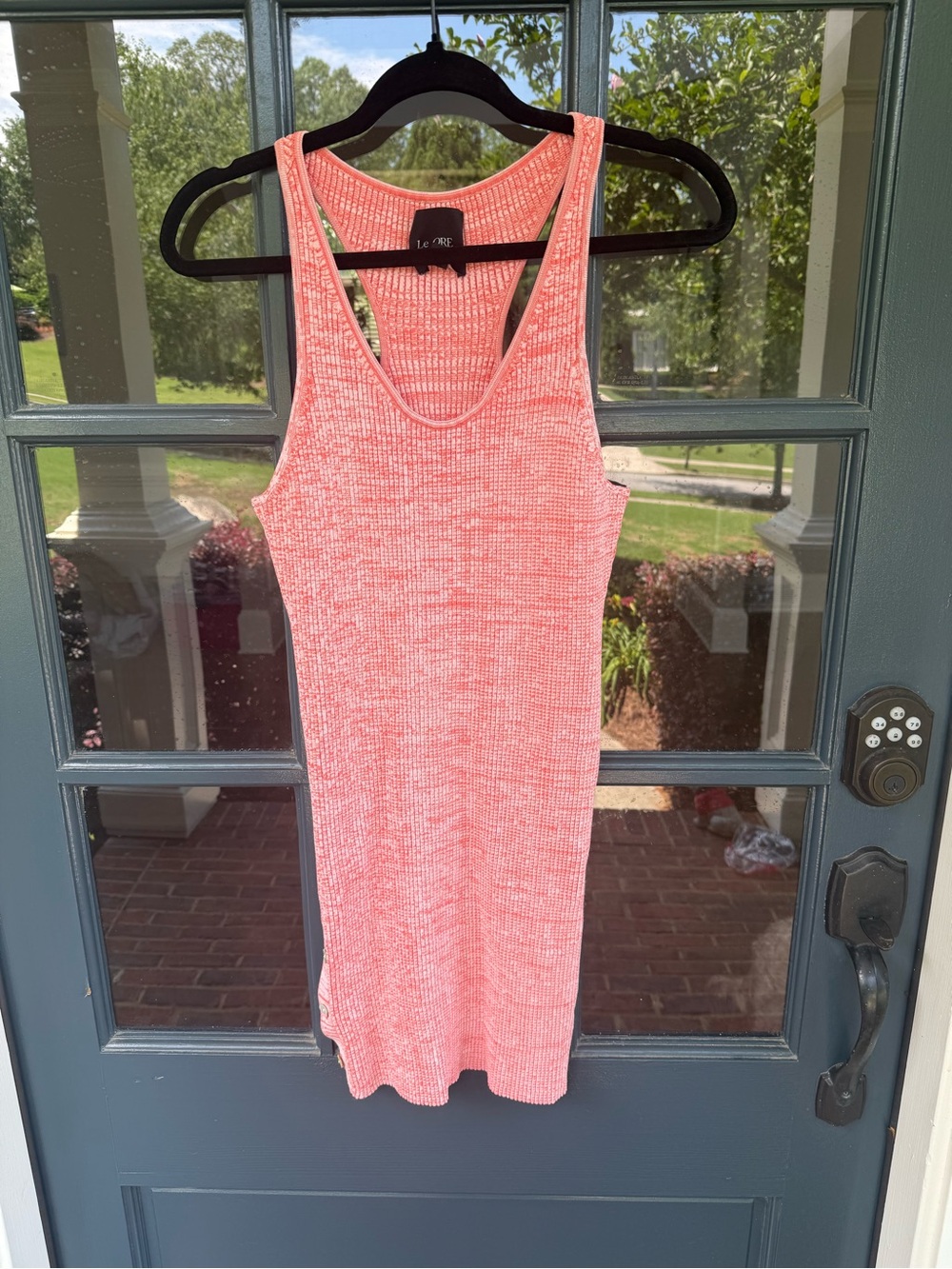 Le Ore Coral Ribbed Tank Body Con Dress